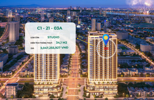 2,6 tỷ - căn studio 34,1m2 - view biển + bán đảo Sơn Trà - chiết khấu 14,5% giá 2,6 tỷ